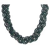 14k Yellow Gold Malachite Woven Beaded Necklace, 17