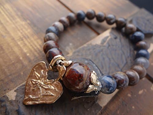Artisan Heart Bracelet, Be Happy, Fall Gemstone Bracelet, Pietersite, Hill Tribe Silver, Autumn Colors, Fall Trends