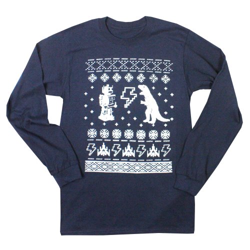 Happy Family Geeky Ugly Christmas Sweater Long Sleeve Men's T-Shirt (Medium, Navy)