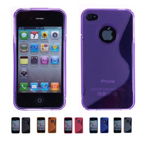 PURPLE Apple iPhone 4 ( iPhone 4G, iPhone 4th Generation) 16GB 32GB S-CURVE TPU Transparenet Gel Case Silicone Skin Case Cover + Free Screen Protector (Many Colors Available), PURPLE