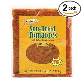 Roland Sun Dried Tomatoes, Diced with Jalapenos & Capers, Ready-to-Eat, 2.5-Pound Pouches (Pack of 2)