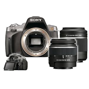 Sony DSLR-A380Y SLR-Digitalkamera Kit (14 Megapixel, LiveView, 6,9 cm (2,7 Zoll) Display, Bildstabilisator) inkl. SAL 18-55 und SAL 55-200 Objektiv
