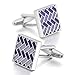 INBLUE Men's 2 PCS Rhodium Plated Enamel Cufflinks Silver Tone Purple Shirt Wedding Business 1 Pair Set