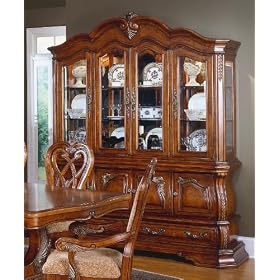 Venice Cherry Finish Hardwood China Cabinet Buffet Hutch