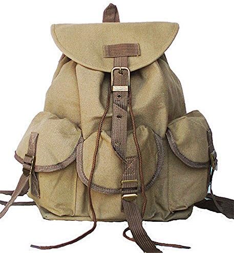 Military Style Backpack Canvas Unisex Day Pack Khaki