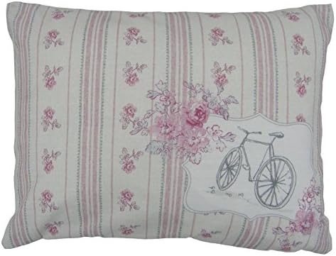 FILLED DUCK EGG BLUE PINK HOUSE BIKE POLKA DOT BOUDOIR CUSHION - 38 x 28cm