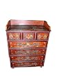 India Ethnic Drawer Chest Red Painted Lotus Floral Motifs Cabinet CLEARANCE