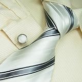 NEW Y&G Designer Hand Made Black Grey White Stripes 100% Jacquard Woven Pure Silk Mens Neck Tie and Cuff Links Set 1021