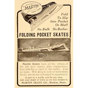 1908 Vintage Print Ad Martin Folding Pocket Ice Skates - Original Print Ad