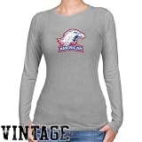 American Eagles Ladies Ash Distressed Logo Vintage Long Sleeve Slim Fit T-shirt
