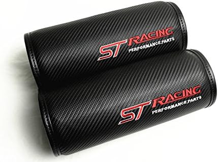 A Set 2 IN 1 ST RACING Black Carbon Fiber Round Car Neck Pillow Headrest Neck Cushion Electronic Embroidery For Ford Fiesta Flex Frarsit Taurus Ranger Mustang Fusion Focus