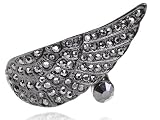 Jet Black Crystal Rhinestone Angel Wing Wrap Fashion Jewelry Costume Adjust Ring