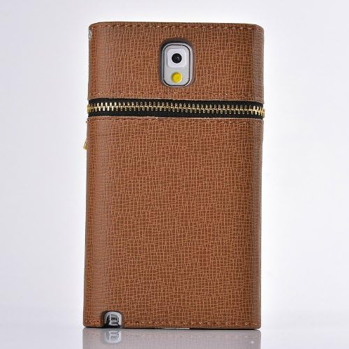 MaxMall Colorful Fashion Zipper Leather Wallet Credit Card Slots Flip Case Stand Cover for Samsung Galaxy Note 3 Note III N9000 - Brown