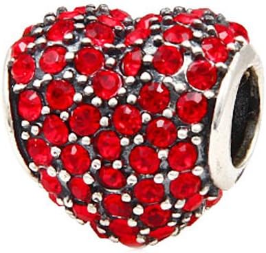 Heart with Paved Simulated Ruby Austrian Crystal - July Birthstone - .925 Sterling Silver Bead - Pandora Charm Bracelet