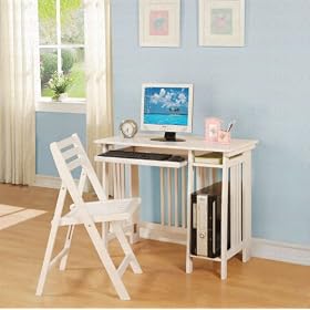 New White Finish Wood Computer Desk and Chair Set Mission Style by The Furniture Cove