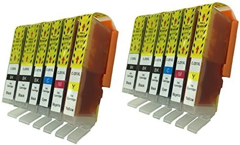 12 Pack of PGI-250BK CLI-251BK Ink Cartridge Replacement for Canon Printer