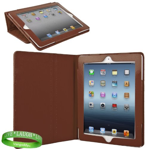 Brown Padded iPad Skin Cover Case Stand with Screen Flap and Sleep Function for all Models of The New Apple iPad ( 3rd Generation, wifi , + AT&T 4G , 16 GB , 32GB , 64 GB, MC707LL/A , MD328LL/A , MC705LL/A , MC706LL/A , MD329LL/A , MD368LL/A , MC756LL/A , MC744LL/A ect.. ) + Live * Laugh * Love Vangoddy Trademarked Wrist Band!!!