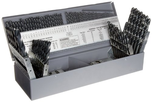 Chicago Latrobe 150 Series Black Oxide Jobber Length Drill Set with Metal Case Inch 115-piece 116 - 12 in 164 increments