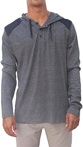Burnside Mens French Terry 3 Button Down Hooded Henley Shirt (X-Large, Charcoal)