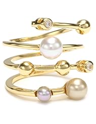 Majorica 4mm Multi-Pearls with Cubic Zirconia on Endless Sterling Silver or 18k Gold Vermeil Ring, Size 7