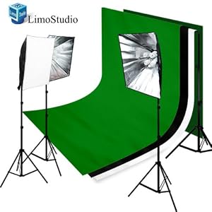 Limo studio 2400 Watt Chromakey Green/White/Black Muslin Backgrounds Video Lighting Kit With Softbox Light Kit, AGG851
