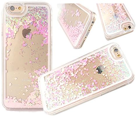 iphone 6S case glitter, DoDo PangTM Case for iPhone 6 Case 4.7" (2014 Version),Liquid Hard Case for iPhone 6 and 6S, Fashion Creative Design Flowing Liquid Floating Luxury Bling Glitter shiny Love Heart Hard Cover for Apple iPhone 6 with 4.7 inch Screen Heart-HotPink