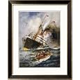 Abandon Ship! the Crew of a Torpedoed British Ship Take to the Boats as Their Vessel Keels Over Framed Art Poster Print by Charles J. De Lacy, 27x33