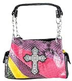 Multicolor Striped Gothic Cross Mock Snakeskin Handbag