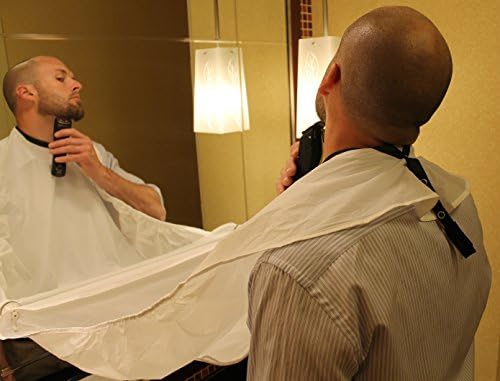 Beard Trimming Apron By Old School Beards: White Shaving Bib with Suction Cups Attach to Mirror, Grooming Accessory and Hair Catcher, Long Cape for Facial Hair and Mustache, Great Men's Gift Idea