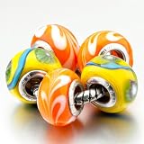 Pugster 5 Bright Orange Yellow Beads Fit Pandora Charms (include bracelet)-Murano Glass Beads Fits Pandora Chamilia Carlo Biagi