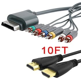 eForCity 10FT High Speed HDMI Cable 1080P + Premium HD Component Cable For Xbox 360