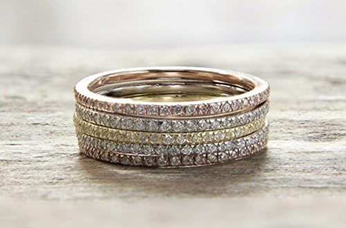 Glow Diamond Eternity Band/Stackable or Solo, Custom Made in 14K Pink, White,Yellow or Green, 47- 1/2 pt. Conflict Free Diamonds, Hand Set (Sold Individually)