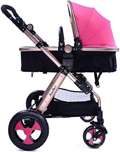 High View Folding Baby Stroller,adopt Non-Pneumatic Tire Wheel, Free Use in Winter to Summer.Easy Replacing Armrest and Eating Tray (pink)