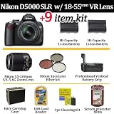 Nikon D5000 12.3 MP DX Digital SLR Camera with 18-55mm VR Lens + NIKON 55-200 VR Zoom Lens With Ultimate Pro Shooters Lens Accessory Kit Includes 16GB Memory Card + 2 Batteries + Vertical Battery Grip + Pro Hard Case & More