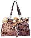 Womens Brown Handbag with Animal Print Scarf
