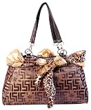Womens Brown Handbag with Animal Print Scarf