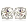 Sterling Silver Multi-Gemstone Intricate Flower Post Earrings