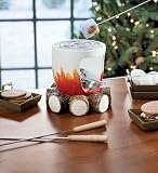 Ceramic Log and Fire Designed S'mores Maker with Sticks and Plates