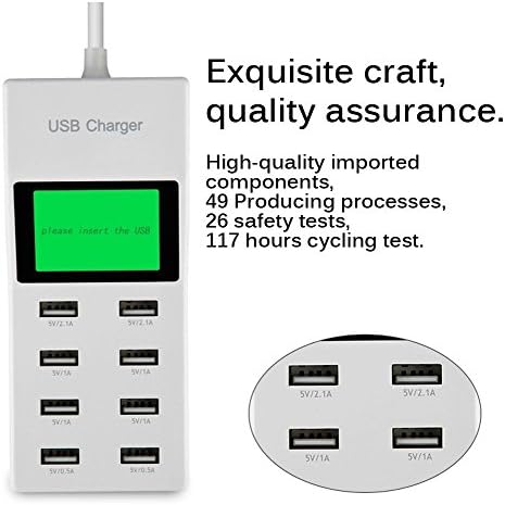LCD USB Power Adapter Charger with 8 Ports for Iphone5/5c.5s, Iphone6/6s, Ipad Air/2/3/4, Ipd Mini/2/3/4, Ipod, Samsung Galasy, Note 4, Galasy S6, HTC, LG, MI, Huawei and Other Mobile Phones and Tablets