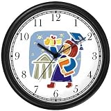 Girl at Graduation in Cap & Gown Wall Clock by WatchBuddy Timepieces (Black Frame)
