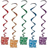Beistle 80772-ASST Assorted Color Happy New Year Whirls, 33-Inch, 5 Per Package