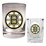Boston Bruins NHL Rocks Glass & Square Shot Glass Set - Primary Logo