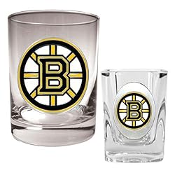 Boston Bruins NHL Rocks Glass & Square Shot Glass Set - Primary Logo by Great American Products