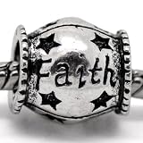 " Faith "Antiqued Silver Charm Barrel Bead Pandora Troll Chamilia Compatible