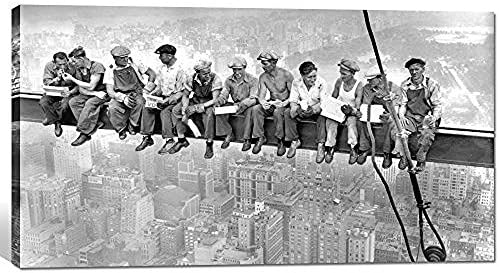 Black White New York City Poster Art Print Lunch on a Skyscraper By Charles Ebbets Canvas Print Ironworkers 20""inches Canvas Painting Print for Living Room
