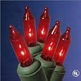 Set Of 100 Mini Red GE Constant On Christmas Lights - Green Wire