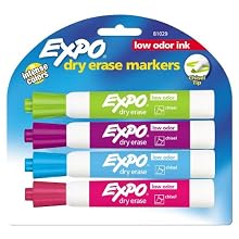 Expo Low Odor Chisel Tip Dry Erase Markers, 4 Colored Markers(81029)