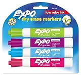Expo Low Odor Chisel Tip Dry Erase Markers, 4 Colored Markers(81029)