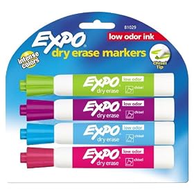 Expo Low Odor Chisel Tip Dry Erase Markers, 4 Colored Markers(81029)