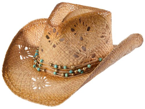 Scala Women's Tropical Trends By Dpc Beaded Band Straw Cowgirl Hat